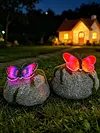Solar Butterfly Garden Statue Waterproof Imitation Stone Landscape Light for Outdoor Yard Patio Decor for Women Mom Grandma
