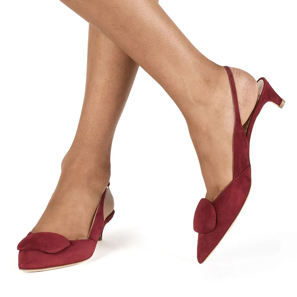 Burgundy Vegan Suede Kitten Heel Elegant Slingback Pumps Shoes