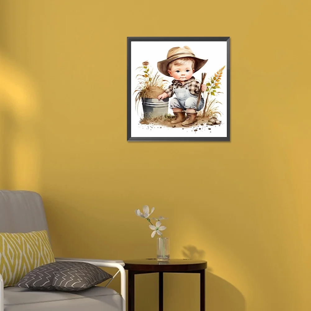 Diamond Painting - Full Round Drill - Farm Cowboy Kids(Canvas|30*30cm)
