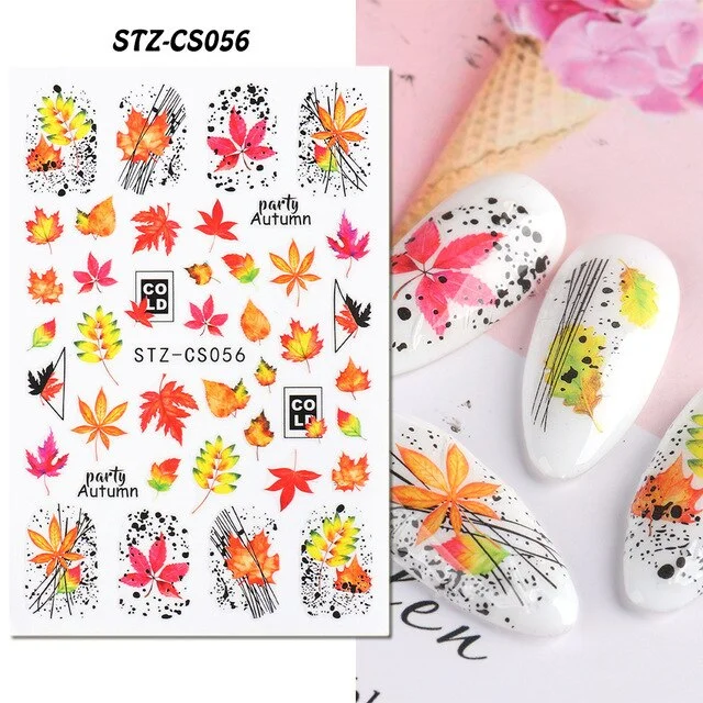 Nail Stickers Back Glue Halloween Pumpkin Zombie Skull Golden Maple Leaf Designs Nail Decal Decoration Tips For Beauty Salons-Nail Inspo