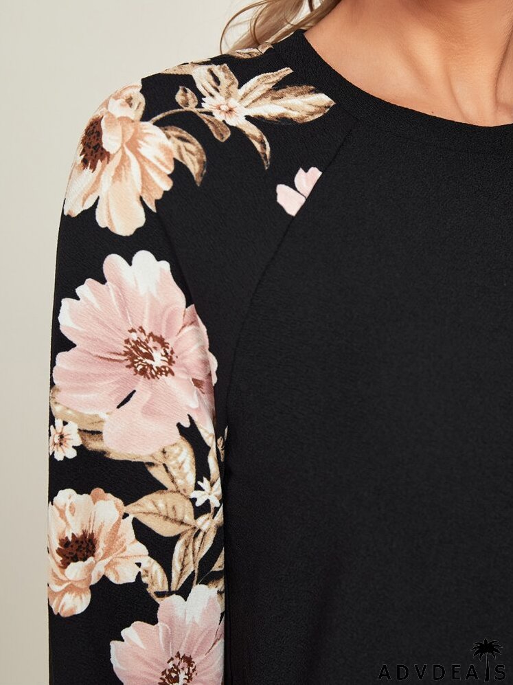 Floral Print Raglan Sleeve Dress