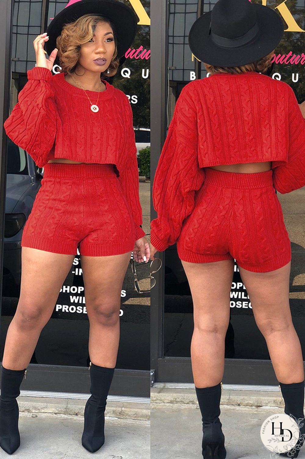 Orange Wool Europe and America Solid Two Piece Suits pencil Long Sleeve Two-Piece Short Set