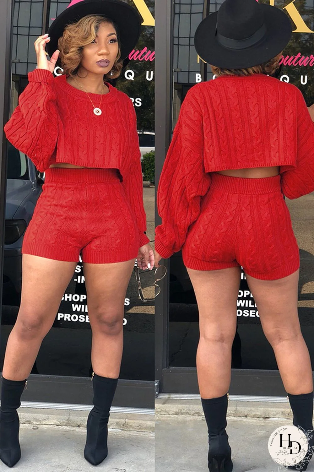 Orange Wool Europe and America Solid Two Piece Suits pencil Long Sleeve Two-Piece Short Set