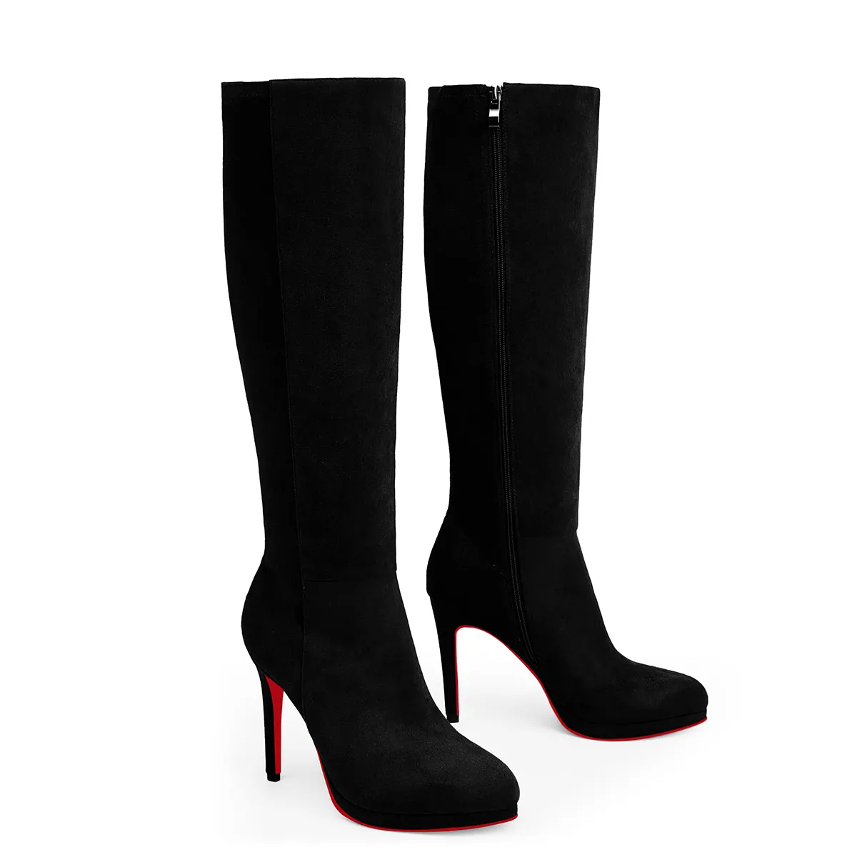 105mm/4.1 Inch Fashion Knee High Boots Platform Heel Boots Red Bottoms Shoes-vocosishoes