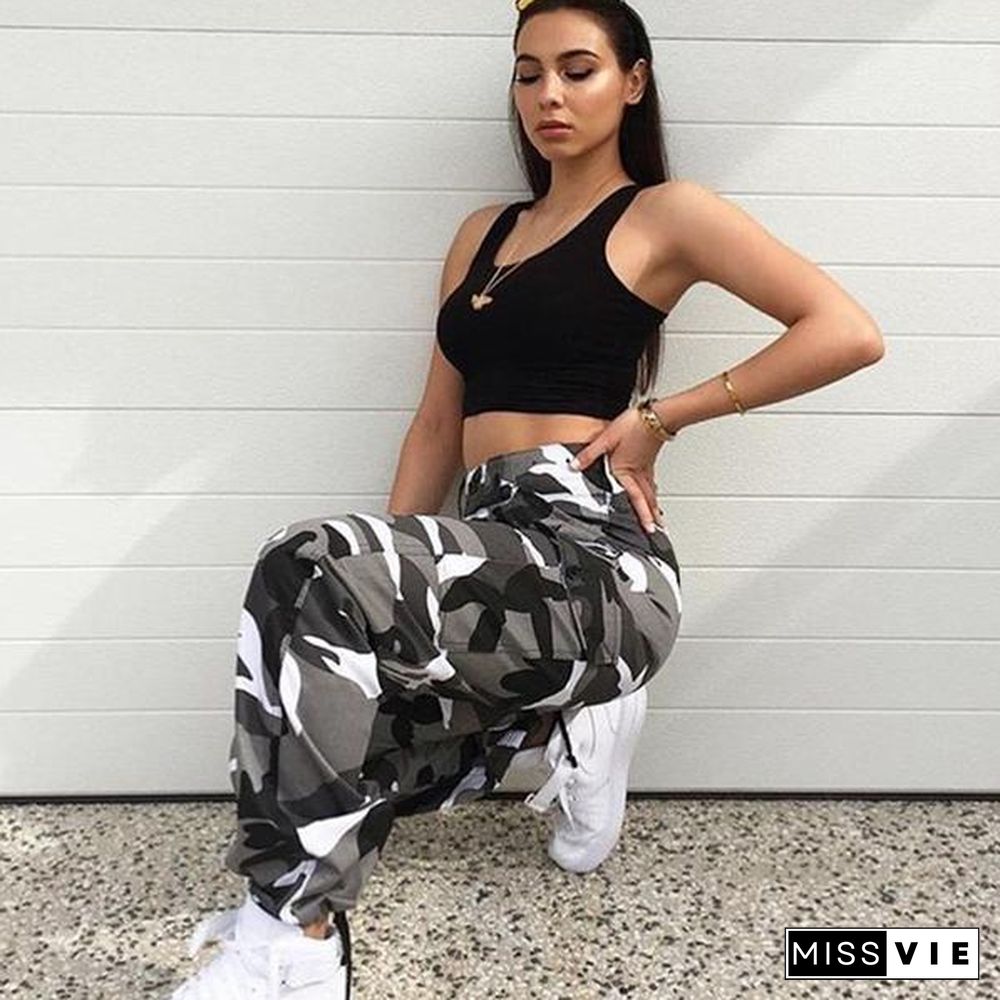 High Waisted Camouflage Cargo Trousers Camo Pants