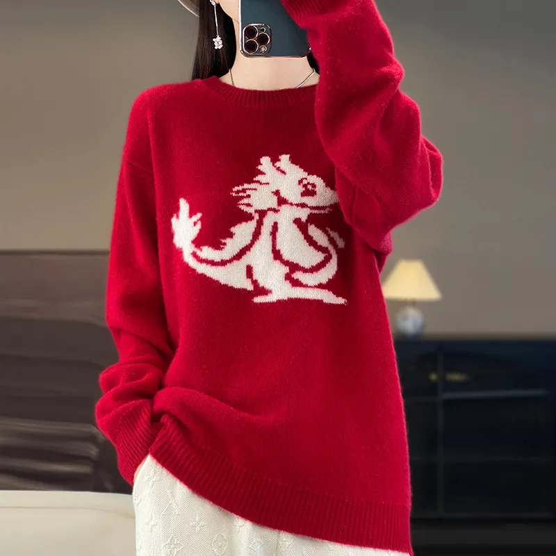 Churchf Churchf Dragon New Chinese Red Lovers Sweater With Men And Women