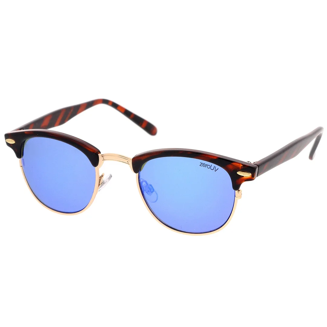 Classic Horn Rimmed Neutral Colored Lens Semi-Rimless glasses 49mm