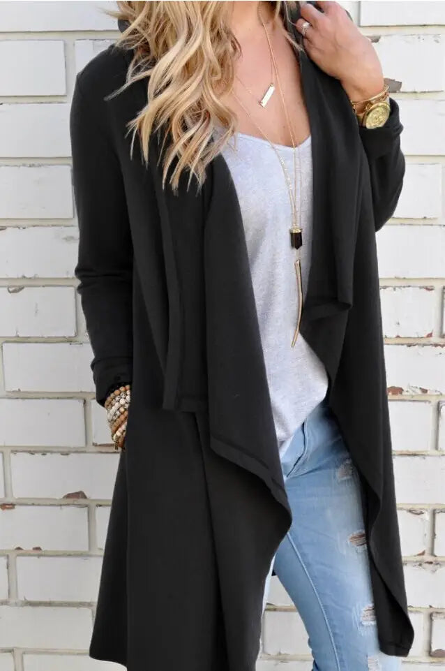 Solid Color Plus Size Women’s Long Sleeved Cardigan
