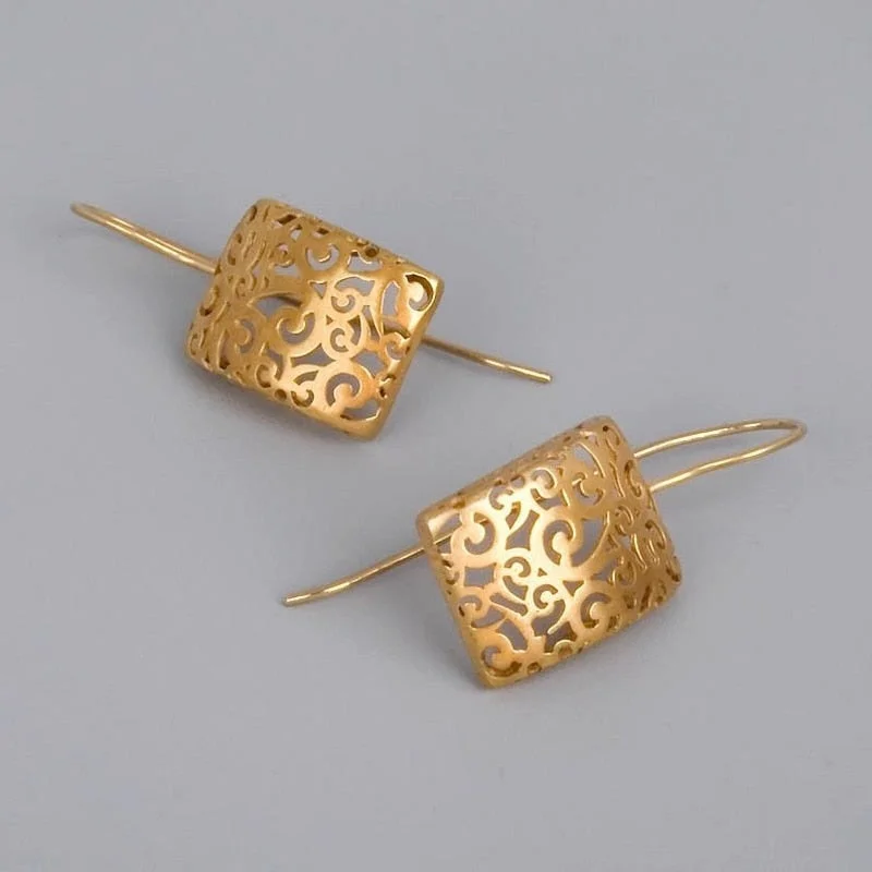 Fashion Unique Filigree Earrings Silver Color Earrings Gold Color Earrings Cutout Lace Earrings Gift for Her Mother Gift