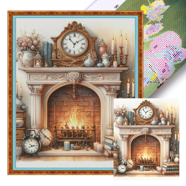 Fireplace And Clock (40*50cm) 11CT Stamped Cross Stitch gbfke