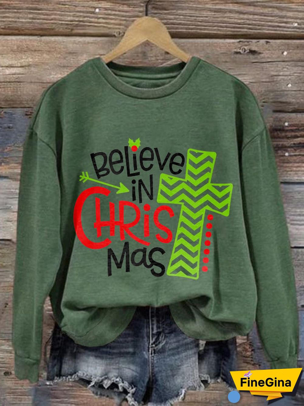 Women's Believe In Christmas Print Long Sleeve Sweatshirt