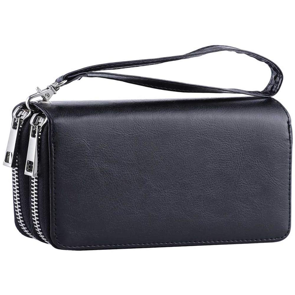 Women Double Zipper Long Clutch Wallet Cellphone Wallet with Hand Strap for Card, Cash, Coin, Bill