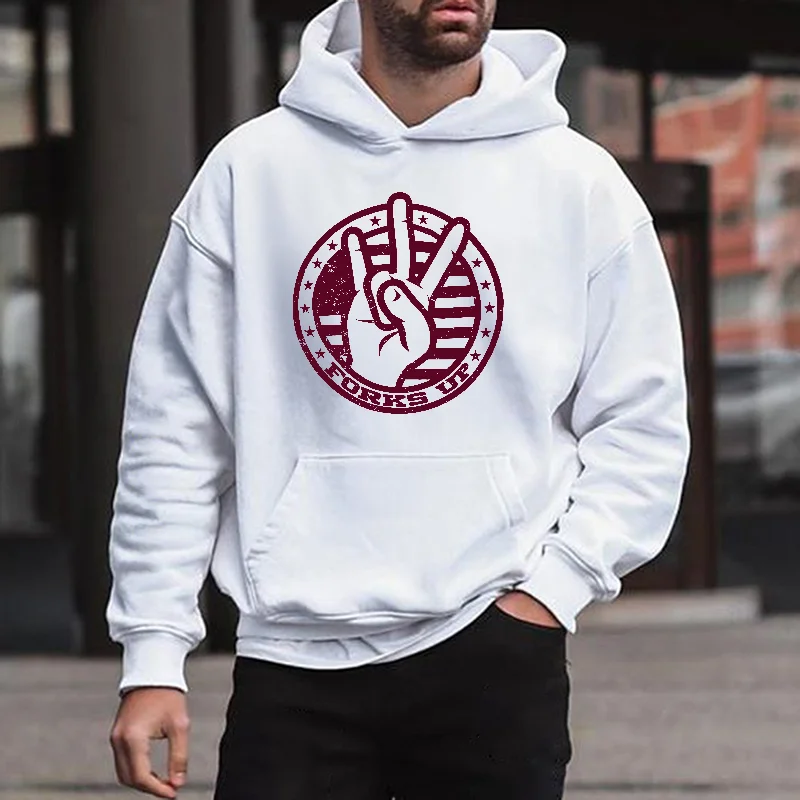Forks Up Graphic Kangaroo Pocket Basic Men’s Hoodie
