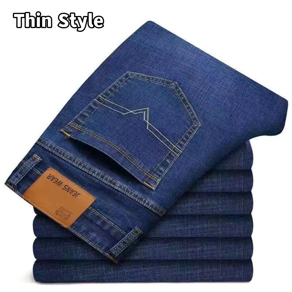 Winter New Men's Warm Slim Fit Jeans Business Fashion Thicken Denim Trousers Fleece Stretch Brand Pants Black Blue