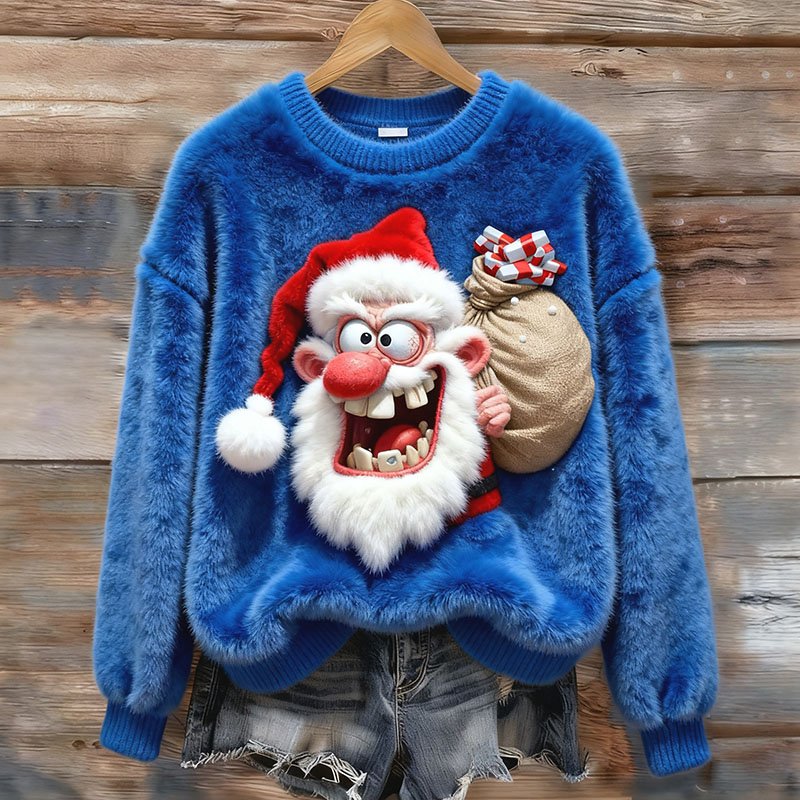 Ugly Santa Claus Plush Sweater For Women elevenforest