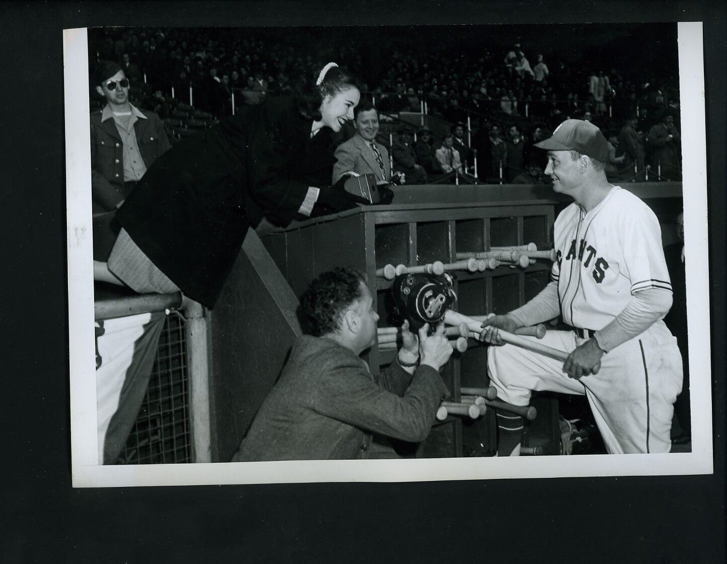 Walker Cooper 1946 Press Photo Poster painting Opening Day New York Giants Eleanor Brenner