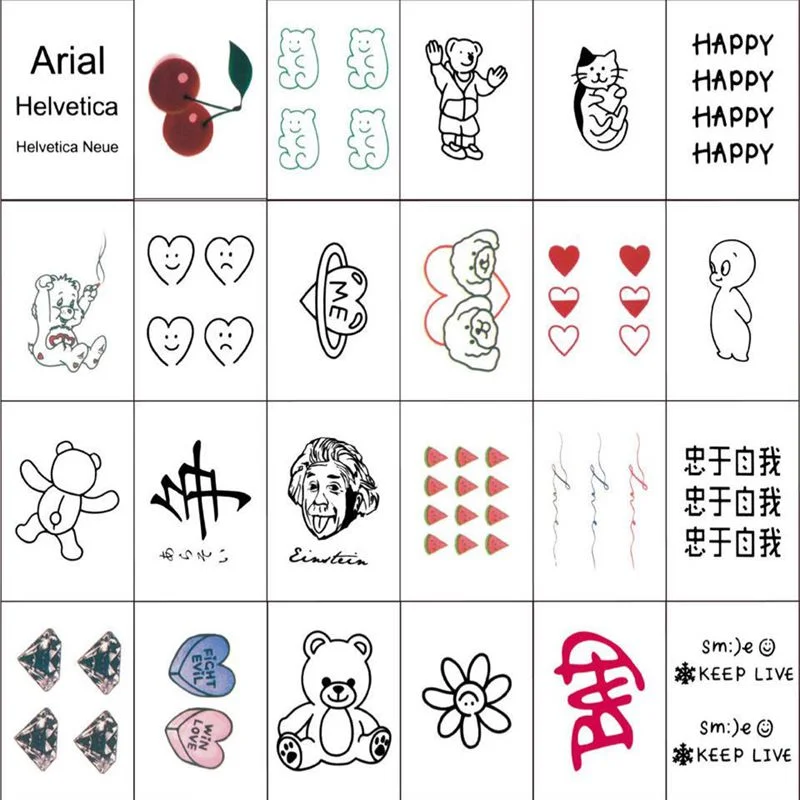 24/48pc Cartoon Line Bear Tattoo Stickers Waterproof Cute Body Art Fake Tattoos Lasting Temporary Tattoo Stickers for Men Women