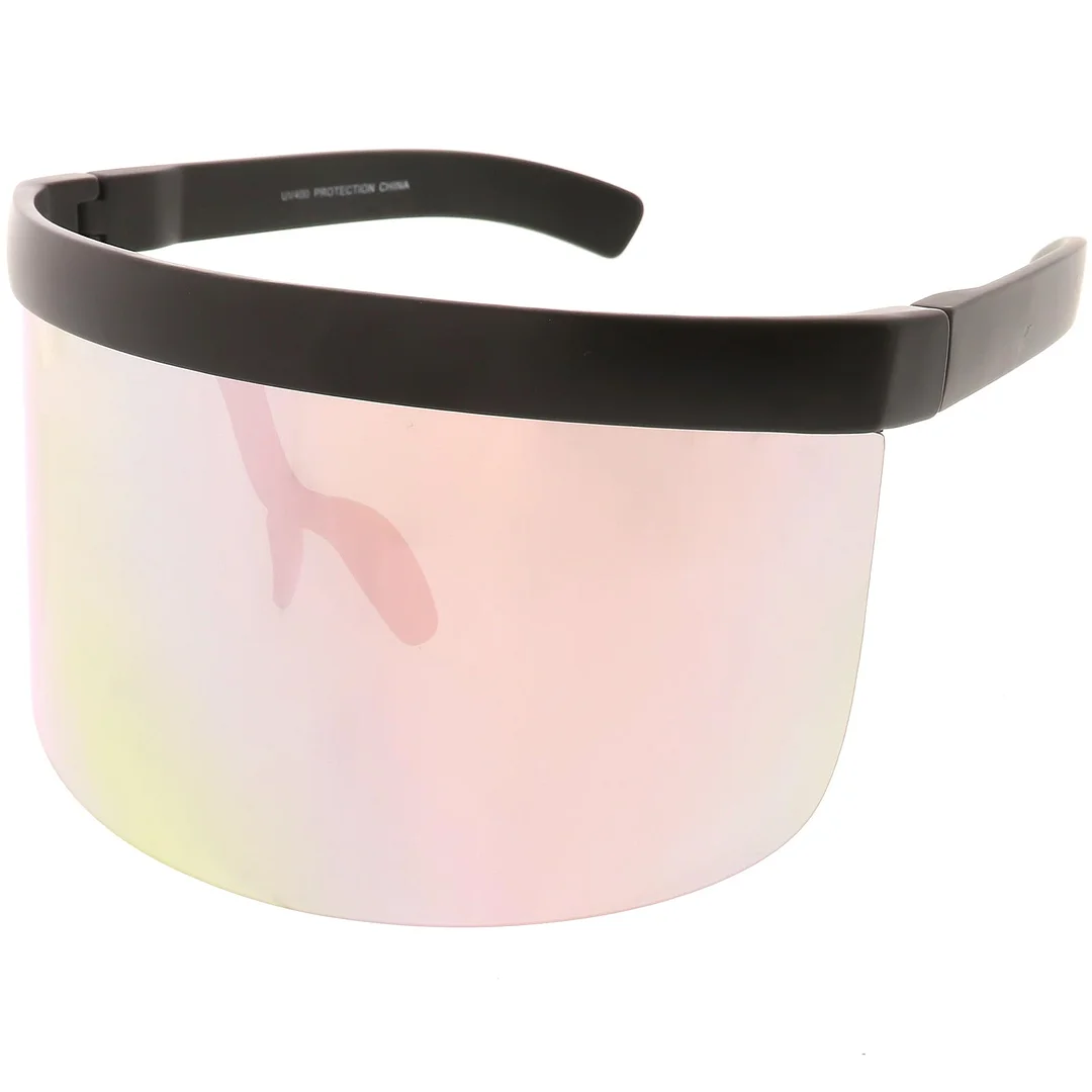 Futuristic Oversize Shield Visor glasses Flat Top Mirrored Mono Lens 172mm