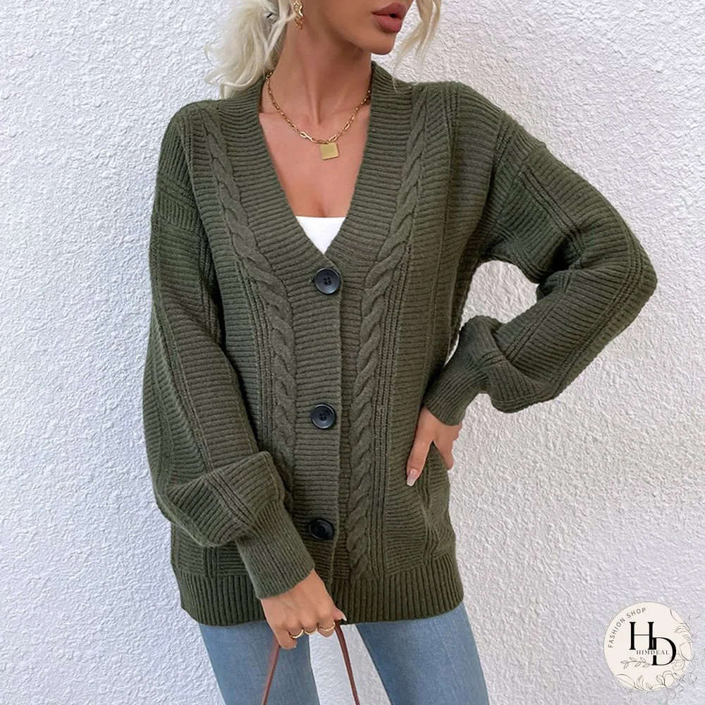 Women's Twist Cardigans Autumn Winter Balck Grey Knitted Cardigan Midi Long Button Sweater Women's Vintage Sweater Jacket