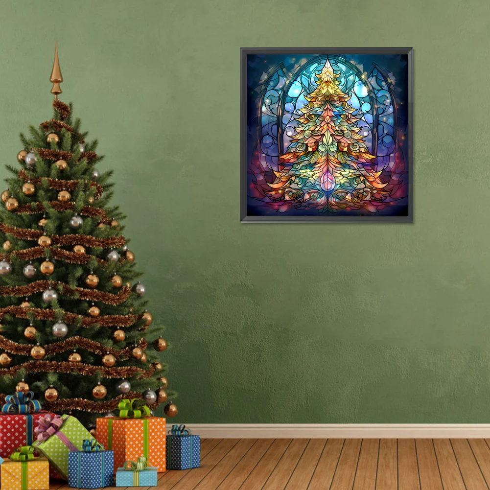 Diamond Painting - Full Round Drill - Stained Glass Christmas Tree(Canvas|30*30cm)