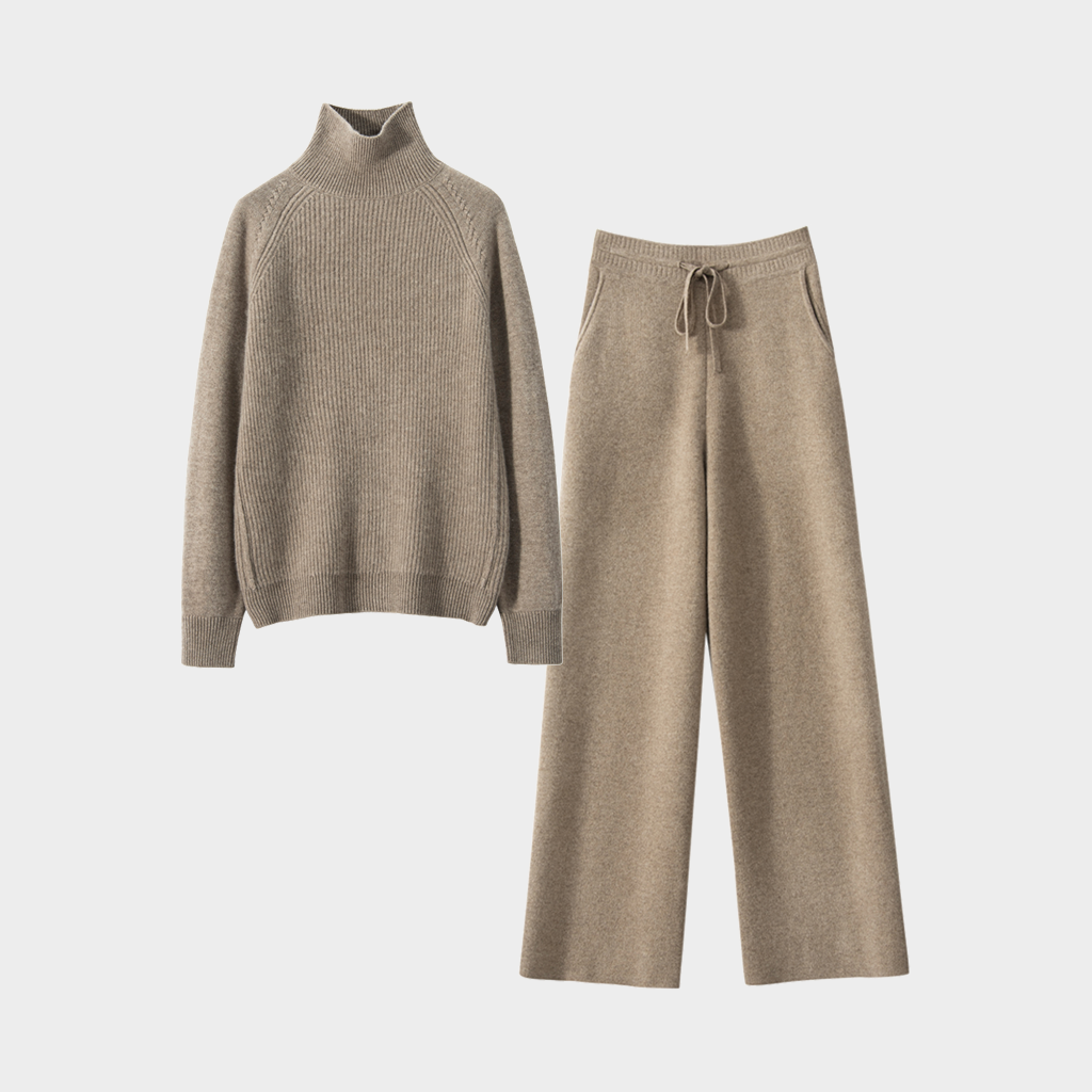 Women's High-Neck Cashmere Sweater and Pants Set | Casual Outfit REAL SILK LIFE