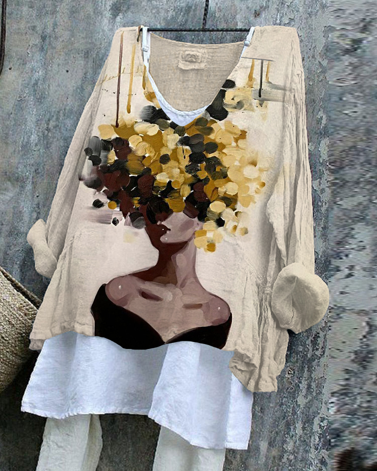 Afro Girl Painting Linen Tunic Shirt