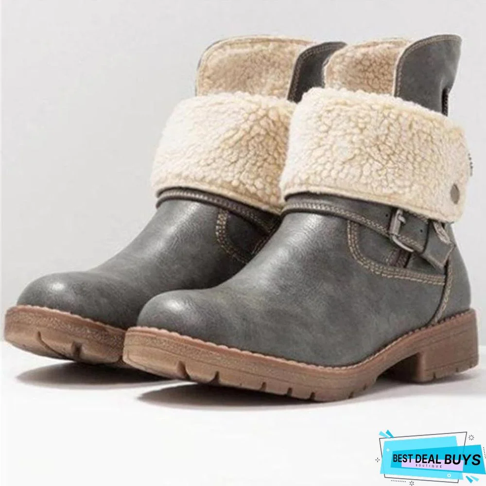 WOMENS LOW HEEL ZIPPER ANKLE SNOW BOOTS