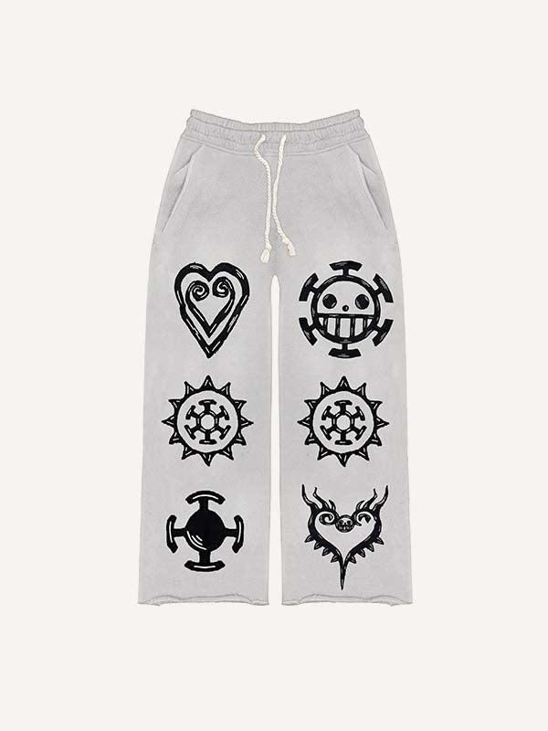 Heart&Graphic Print Elastic Waist Pants