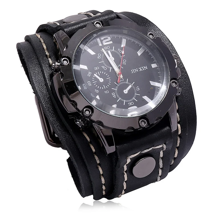 Men's vintage hand-stitched leather watch