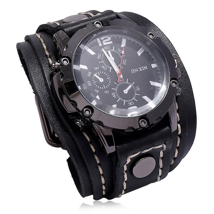 Men's vintage hand-stitched leather watch