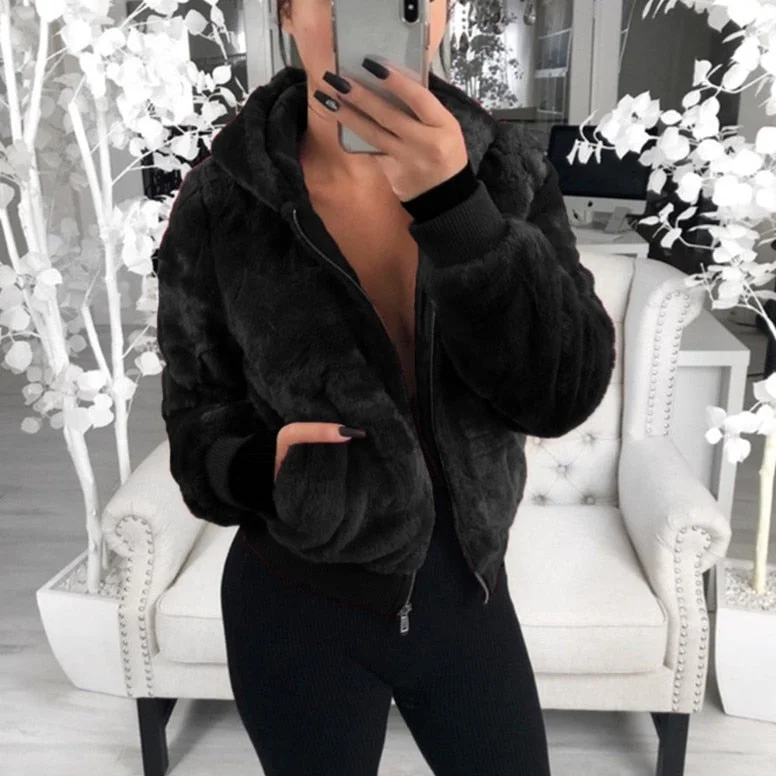 2021 European and American autumn and winter women's hooded rabbit fur faux fur plush jacket women
