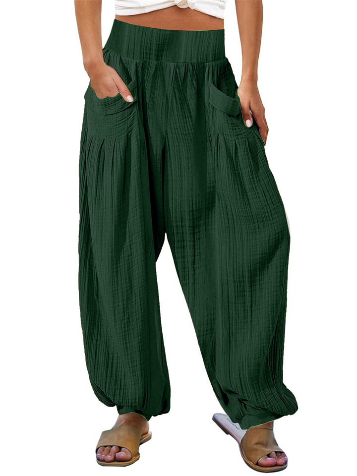 Women's Basic Comfortable Casual Solid Color Pocket Elastic Waist Wide Leg Pants Loose Pants Sweatpants High Waist Yoga Pants