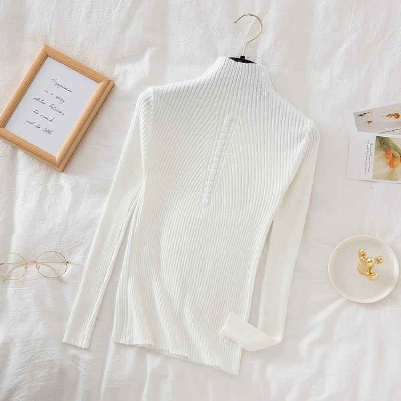 Uveng Uveng Collar Sweater Bottomed Women's Long-Sleeved Top 2024 Autumn And Winter New Button Tight Knitted Shirt