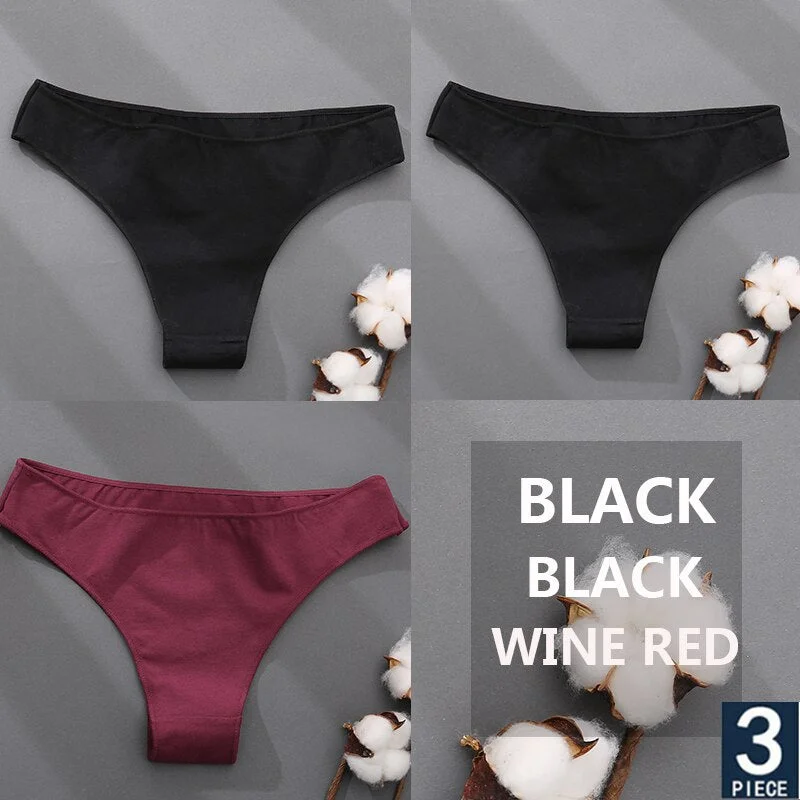 FINETOO 3PCS/Set Cotton Thong Women's Underwear M-XXL Woman Bikini Underpants Femme 7 Colors Breathable Girls Lingerie Panties