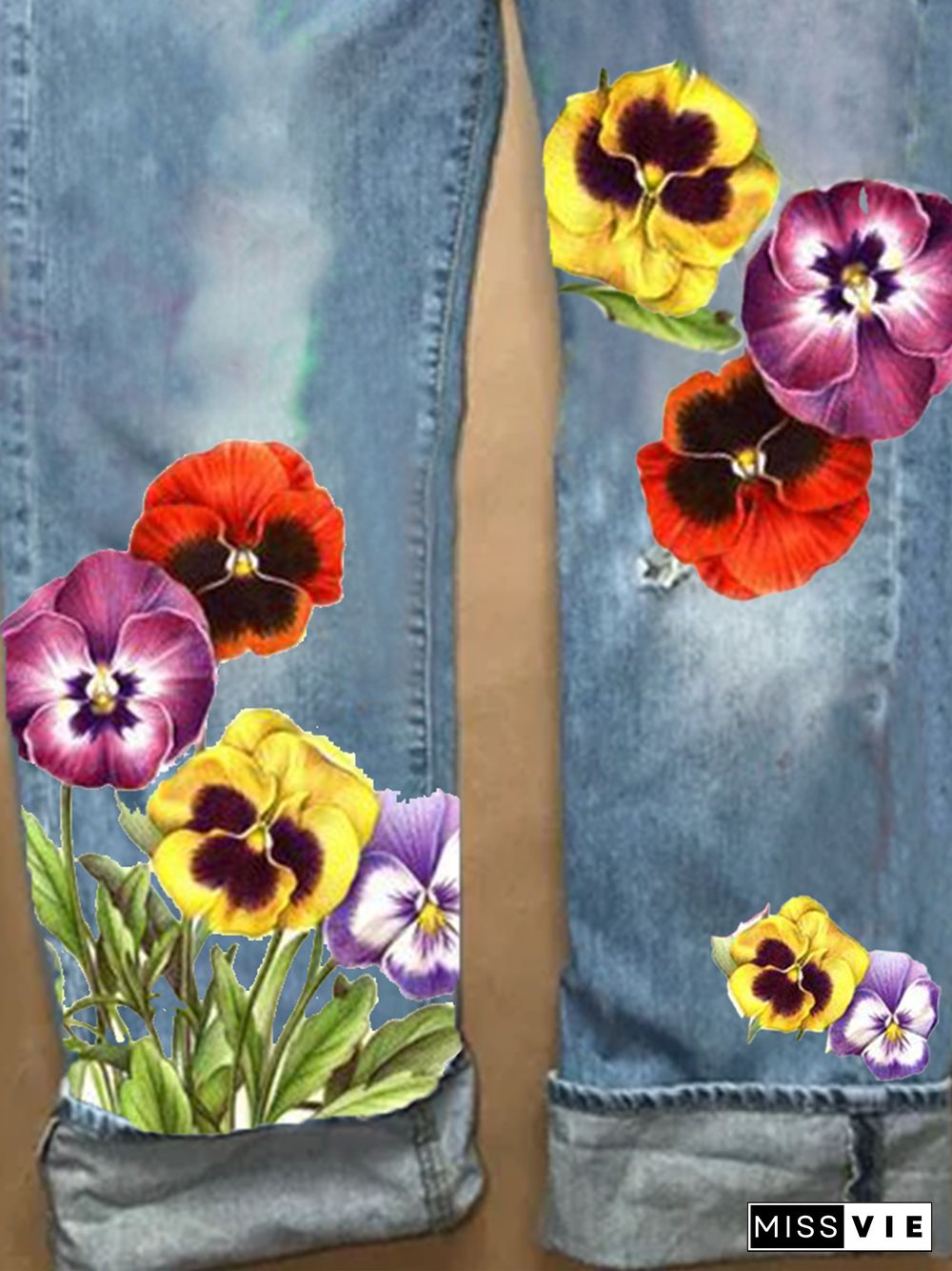 Cotton Shift Floral Jeans