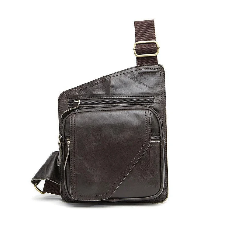 Irregular Design Men's Chest Bag Leather Solid Color Shoulder Bag Crossbody Bag