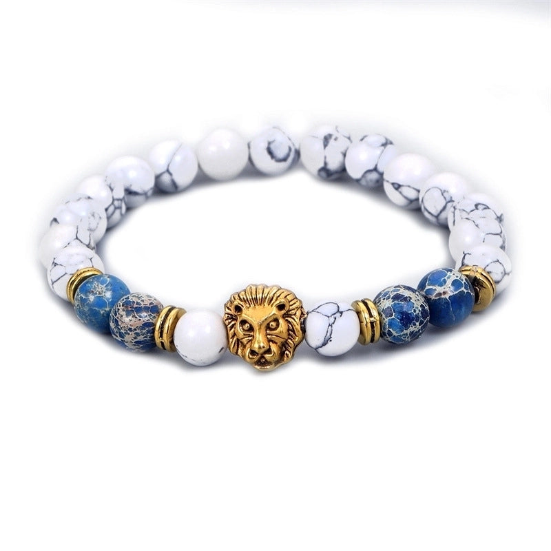 Fashion Contrast Color Stripe Lion Head Beaded Bracelet