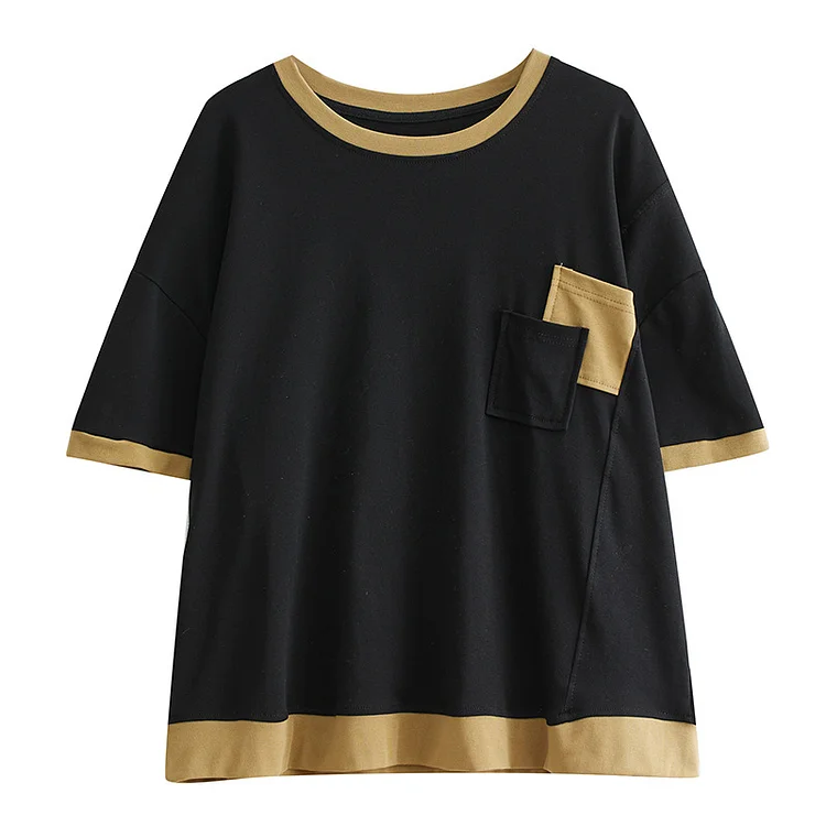 Casual Patchwork Short Sleeve T-shirt - yankia