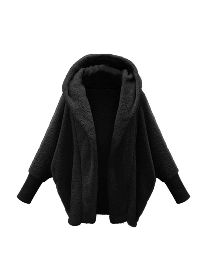 Autumn and Winter Women's Solid Color Long Sleeve Hooded Loose Plush Ladies Tweed Urban Casual Jacket-Cosfine