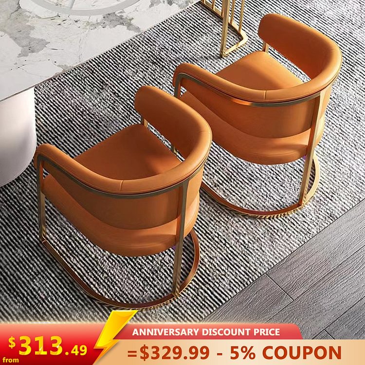 Homemys Modern Orange PU Leather Tufted Dining Chair with Hollow Back & Arms