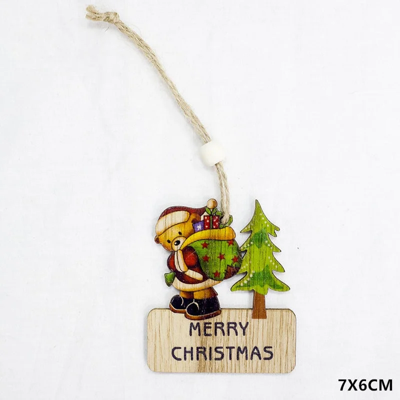 2022 New Year Xmas Elk Wood Craft Christmas Tree Ornament Noel Christmas Decoration for Home Wooden Pendant Navidad 2021 Gift