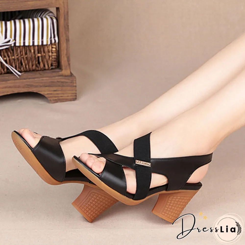 Pofulove Women Ankle Strap Sandals Peep Toe High Heels Rome Summer Women's Thick Heel Comfortable Shoes Ladies Fashion Footwear