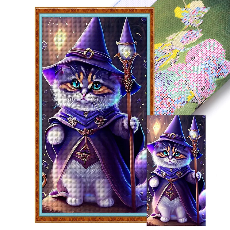 Magic Wand Cat - Printed Cross Stitch 11CT 40*70CM