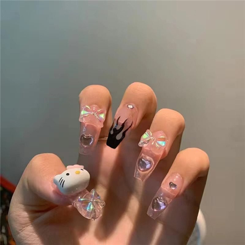 JP1386 Coffin Nails Set Press on Long Length