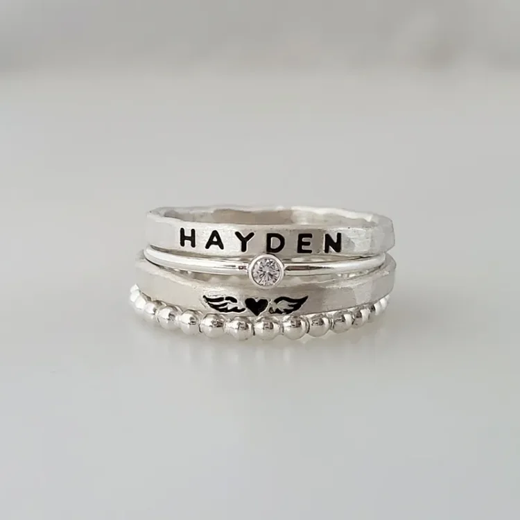 For Memorial - I Will Love You for Every Second of Mine Heart Wings Stacked Custom Ring