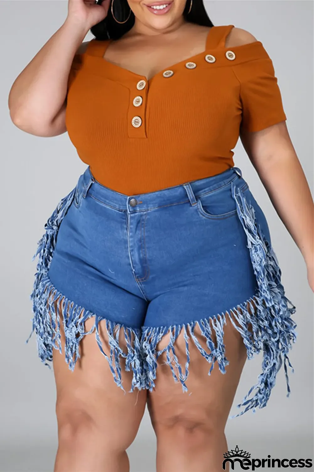 Yellow Fashion Casual Solid Tassel Plus Size Jeans