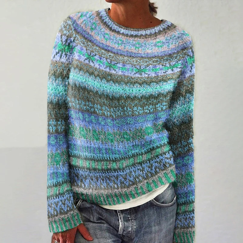 Vintage Fairman Island Knit Jacquard Crew Neck Sweater