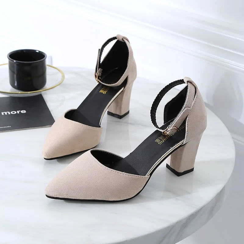 Korean version wild thick with pointed single shoes fashion comfortable high heels trend sexy high heels  wedding shoes mujer