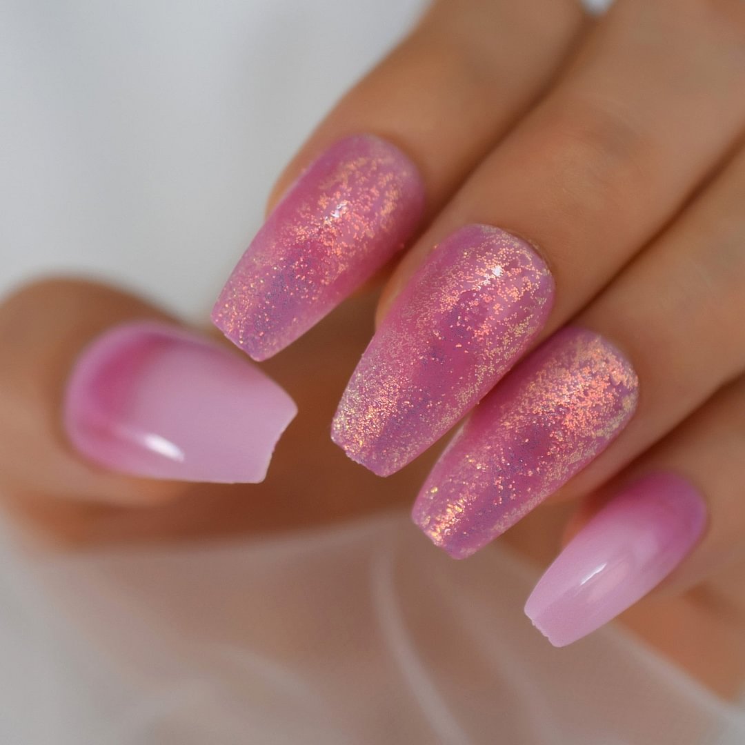 Press On Nails Fadeing Pre Designs Glitter Coffin Nail Tips Medium False Fingernails Grapes Color Charms Lovely Supplies For Pro