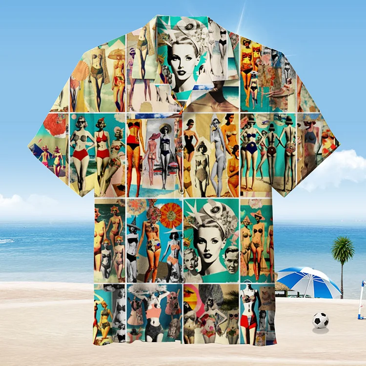 Retro Surreal Bikini Girls Collage Kit|Unisex Hawaiian Shirt